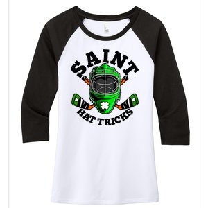 Funny St Patrick's Day Saint Hat Tricks Hockey Player Fan Women's Tri-Blend 3/4-Sleeve Raglan Shirt