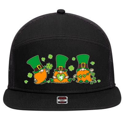 Funny St Patrick's Day Lucky Shamrocks Gnomes 7 Panel Mesh Trucker Snapback Hat