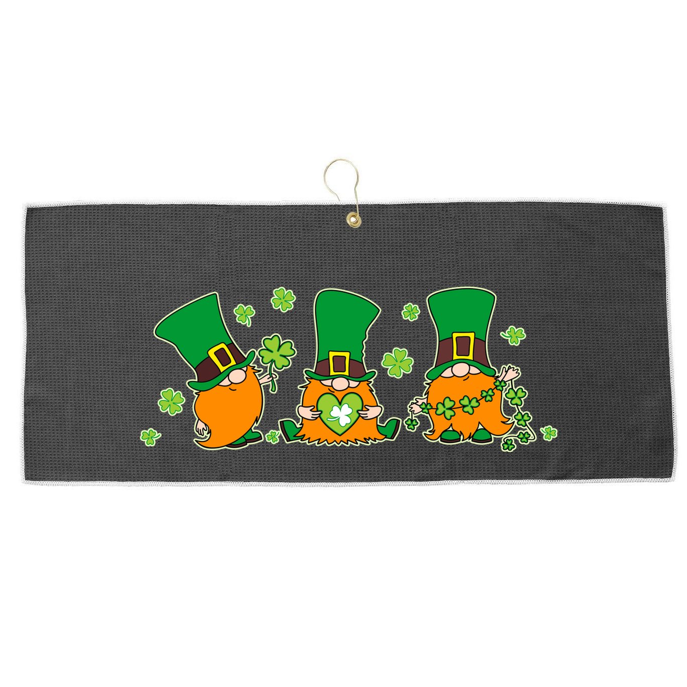 Funny St Patrick's Day Lucky Shamrocks Gnomes Large Microfiber Waffle Golf Towel