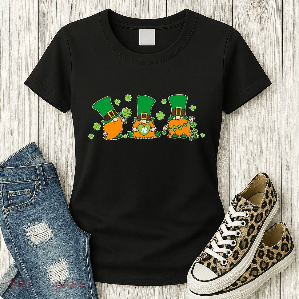 Funny St Patrick's Day Lucky Shamrocks Gnomes Womens T-Shirt