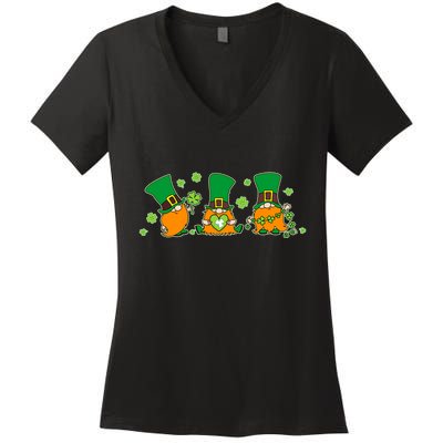 Funny St Patrick's Day Lucky Shamrocks Gnomes Women's V-Neck T-Shirt