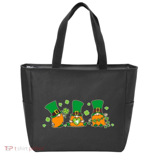Funny St Patrick's Day Lucky Shamrocks Gnomes Zip Tote Bag