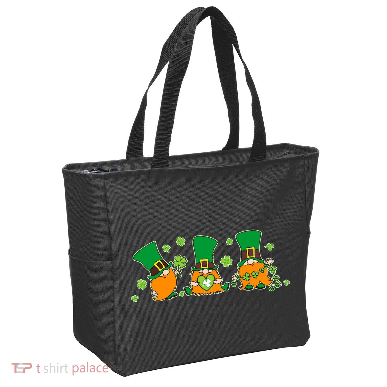 Funny St Patrick's Day Lucky Shamrocks Gnomes Zip Tote Bag