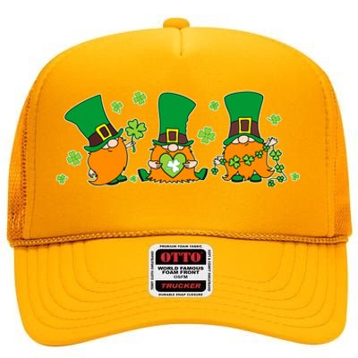 Funny St Patrick's Day Lucky Shamrocks Gnomes High Crown Mesh Back Trucker Hat