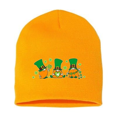 Funny St Patrick's Day Lucky Shamrocks Gnomes Short Acrylic Beanie