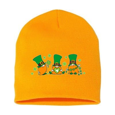 Funny St Patrick's Day Lucky Shamrocks Gnomes Short Acrylic Beanie