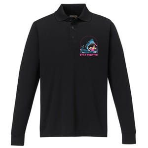 Funny Stay Positive Shark Beach Motivational Quote Performance Long Sleeve Polo