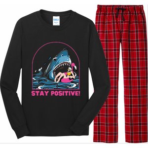 Funny Stay Positive Shark Beach Motivational Quote Long Sleeve Pajama Set