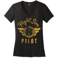 Flight Simulator Pilot Women's V-Neck T-Shirt