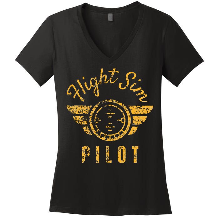 Flight Simulator Pilot Women's V-Neck T-Shirt