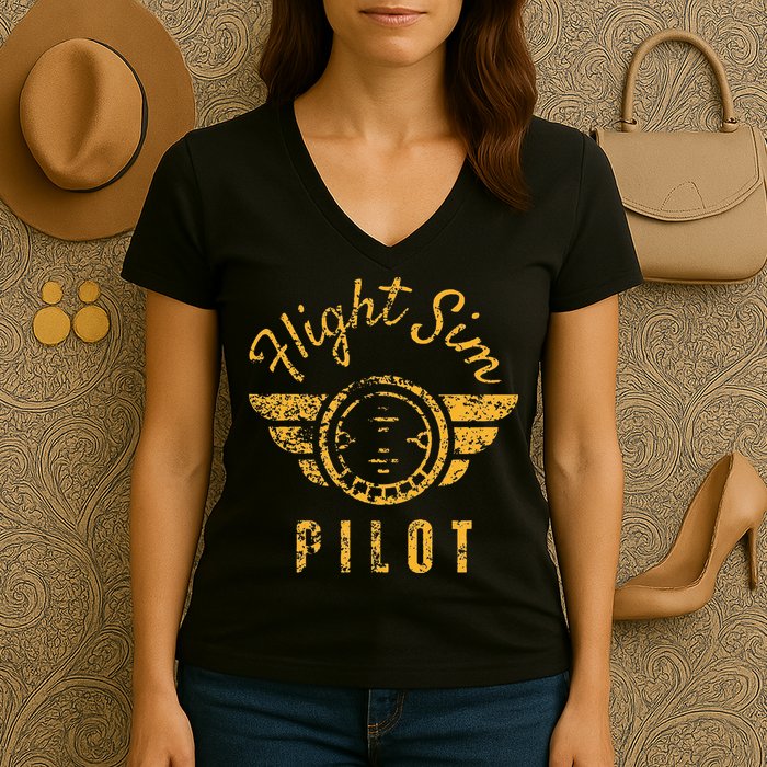 Flight Simulator Pilot Women's V-Neck T-Shirt