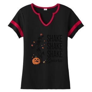 Funny Skeleton Pumkin Halloween Ladies Halftime Notch Neck Tee