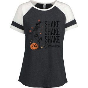 Funny Skeleton Pumkin Halloween Enza Ladies Jersey Colorblock Tee