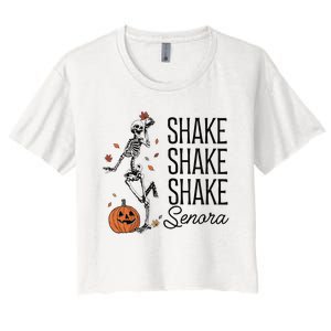 Funny Skeleton Pumkin Halloween Women's Crop Top Tee