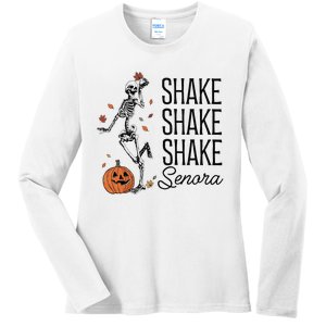 Funny Skeleton Pumkin Halloween Ladies Long Sleeve Shirt