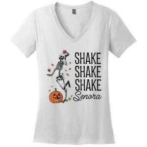 Funny Skeleton Pumkin Halloween Women's V-Neck T-Shirt