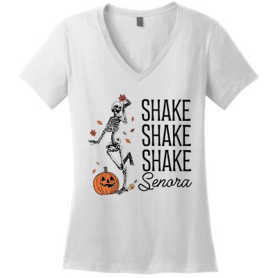 Funny Skeleton Pumkin Halloween Women's V-Neck T-Shirt