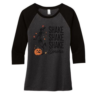 Funny Skeleton Pumkin Halloween Women's Tri-Blend 3/4-Sleeve Raglan Shirt