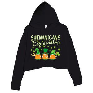 Funny St Patricks Day Shenanigans Coordinator Gnomes Crop Fleece Hoodie