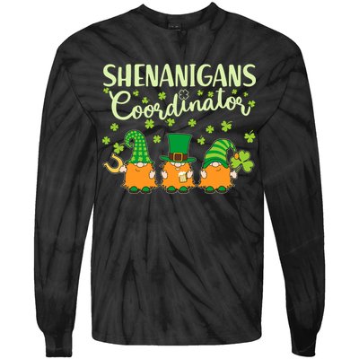 Funny St Patricks Day Shenanigans Coordinator Gnomes Tie-Dye Long Sleeve Shirt