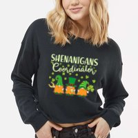 Funny St Patricks Day Shenanigans Coordinator Gnomes Cropped Pullover Crew