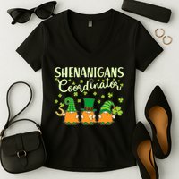 Funny St Patricks Day Shenanigans Coordinator Gnomes Women's V-Neck T-Shirt