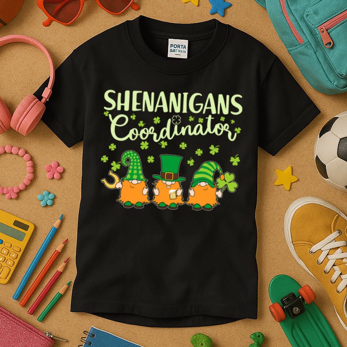Funny St Patricks Day Shenanigans Coordinator Gnomes Kids T-Shirt