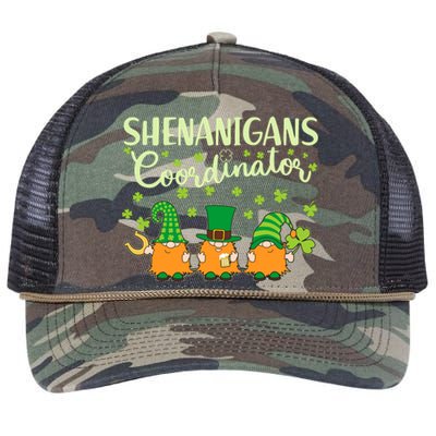 Funny St Patricks Day Shenanigans Coordinator Gnomes Retro Rope Trucker Hat Cap