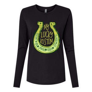 Funny Saint Patrick Day Costume Gift Horseshoe Lucky Design Gift Womens Cotton Relaxed Long Sleeve T-Shirt