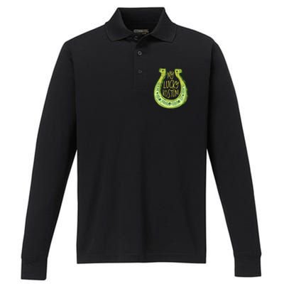 Funny Saint Patrick Day Costume Gift Horseshoe Lucky Design Gift Performance Long Sleeve Polo