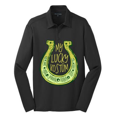 Funny Saint Patrick Day Costume Gift Horseshoe Lucky Design Gift Silk Touch Performance Long Sleeve Polo