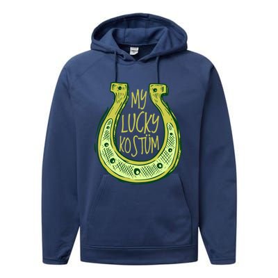 Funny Saint Patrick Day Costume Gift Horseshoe Lucky Design Gift Performance Fleece Hoodie