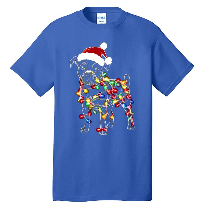 Funny Santa Pitbull Retriever Christmas Lights Dog Lover Cool Gift Tall T-Shirt