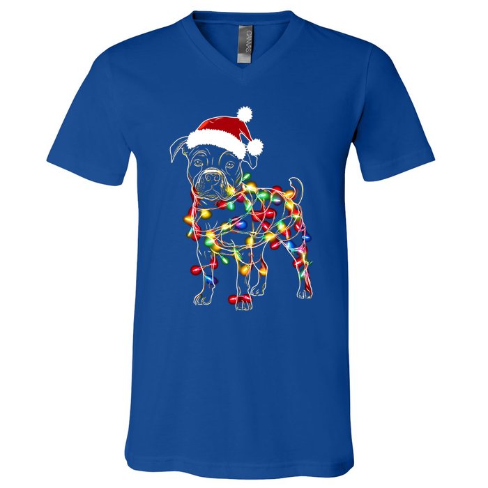 Funny Santa Pitbull Retriever Christmas Lights Dog Lover Cool Gift V-Neck T-Shirt