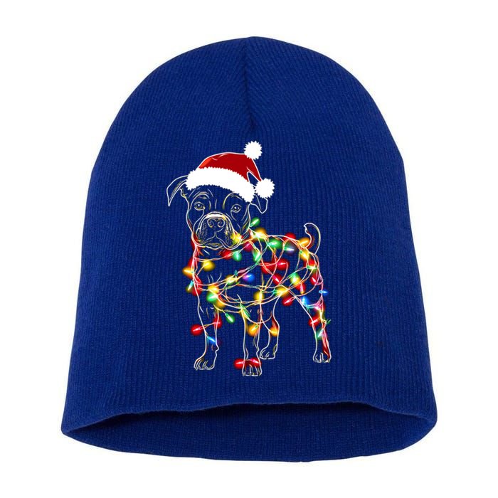 Funny Santa Pitbull Retriever Christmas Lights Dog Lover Cool Gift Short Acrylic Beanie