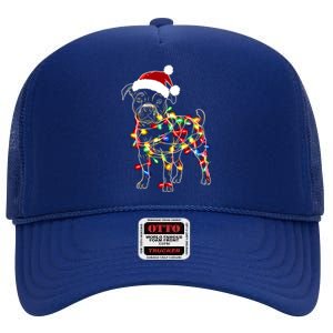 Funny Santa Pitbull Retriever Christmas Lights Dog Lover Cool Gift High Crown Mesh Back Trucker Hat