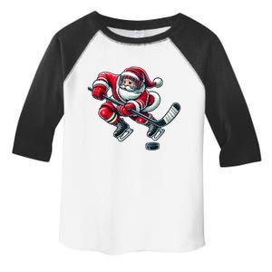 Funny Santa Playing Ice Hockey Christmas Holiday Funny Gift Toddler Fine Jersey T-Shirt