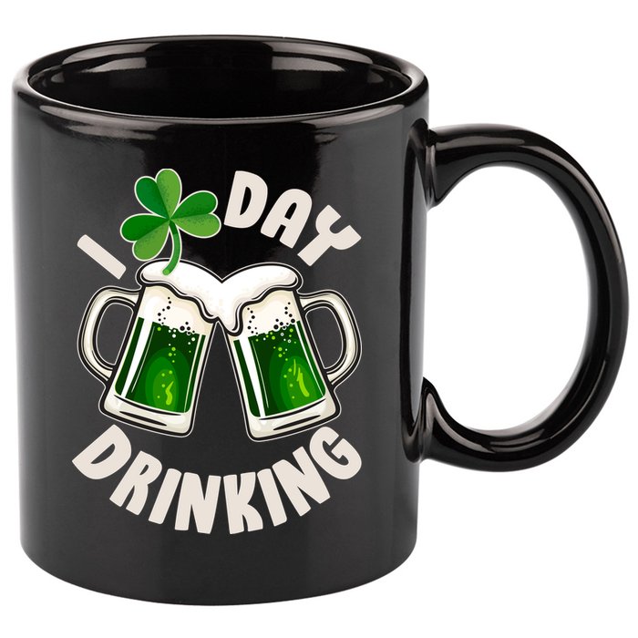 Funny St Patricks Day I Love Day Drinking Green Beer 11oz C Handle Ceramic Mug