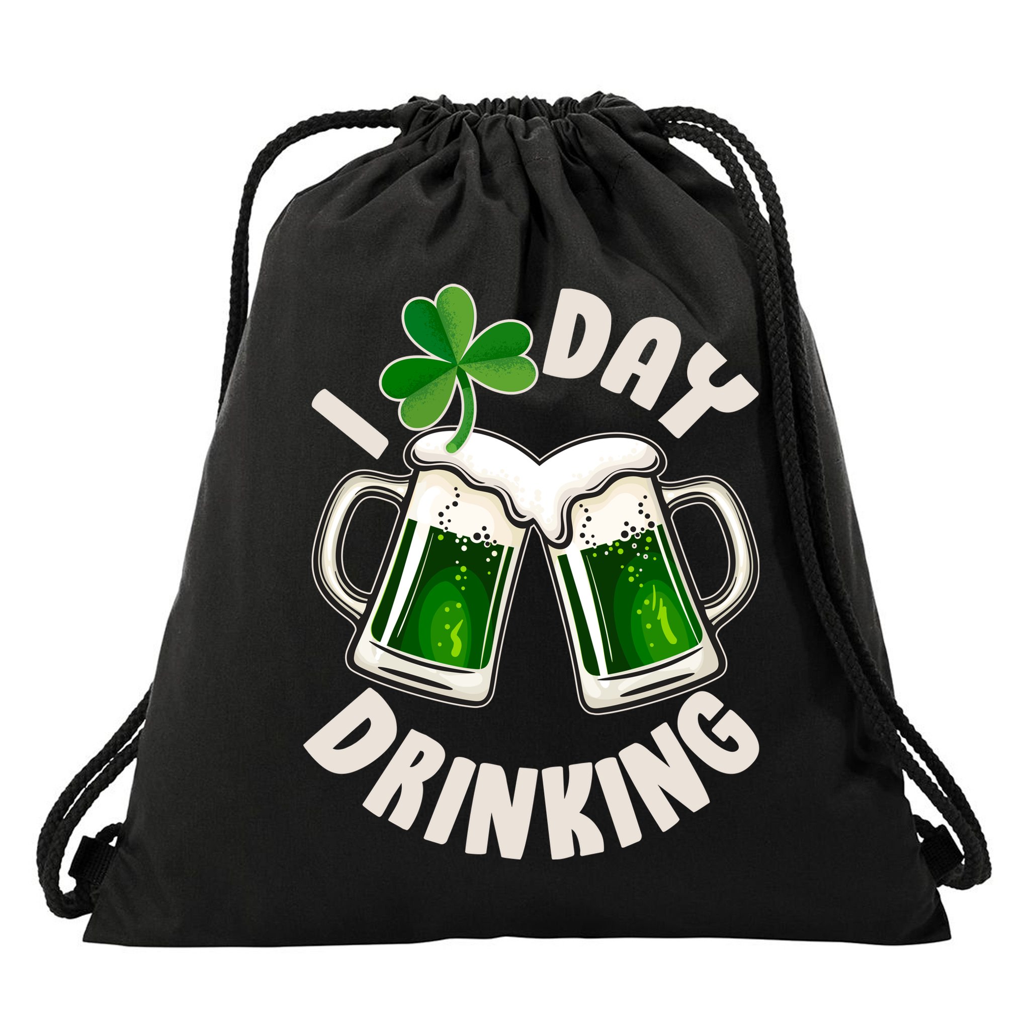 Funny St Patricks Day I Love Day Drinking Green Beer Drawstring Bag