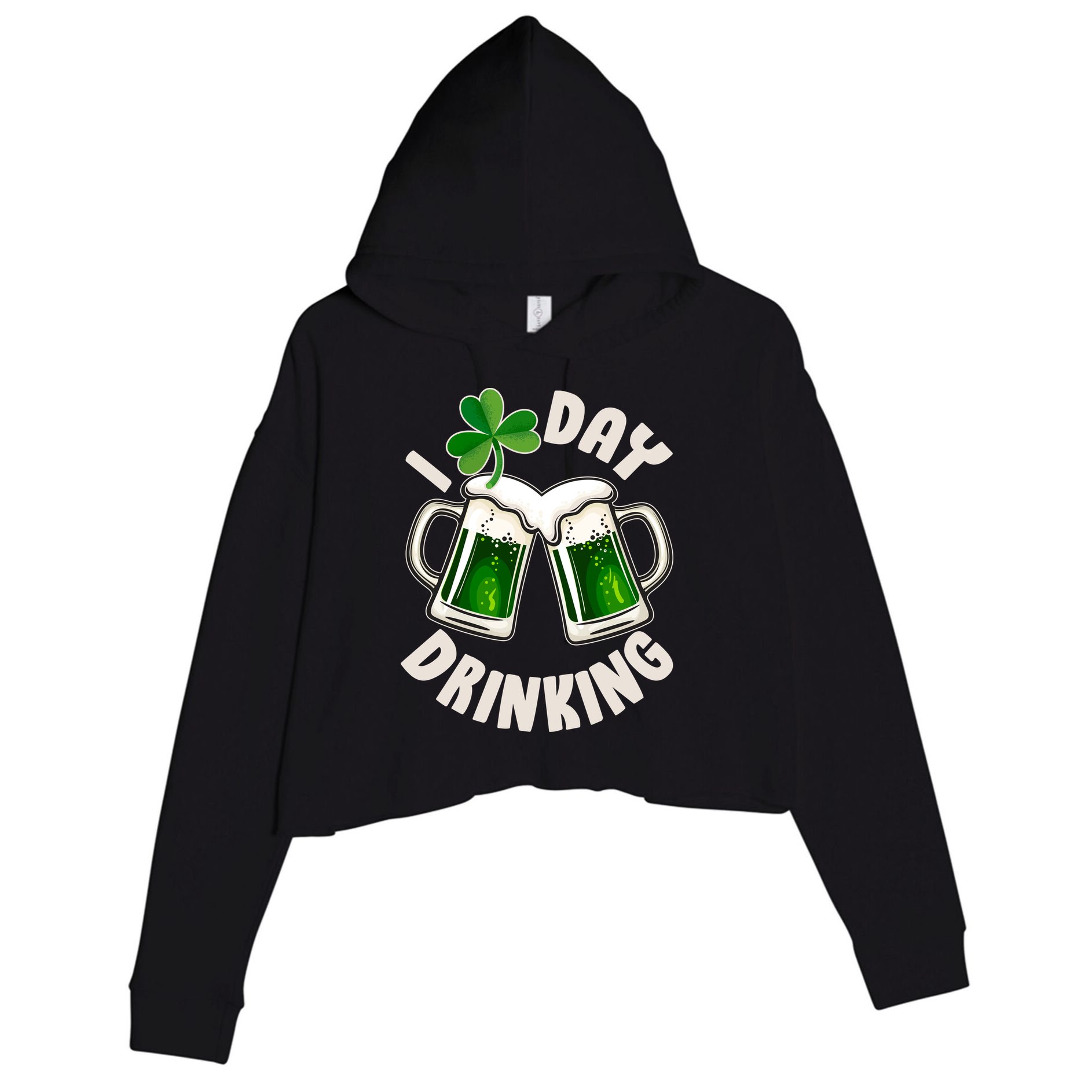 Funny St Patricks Day I Love Day Drinking Green Beer Crop Fleece Hoodie