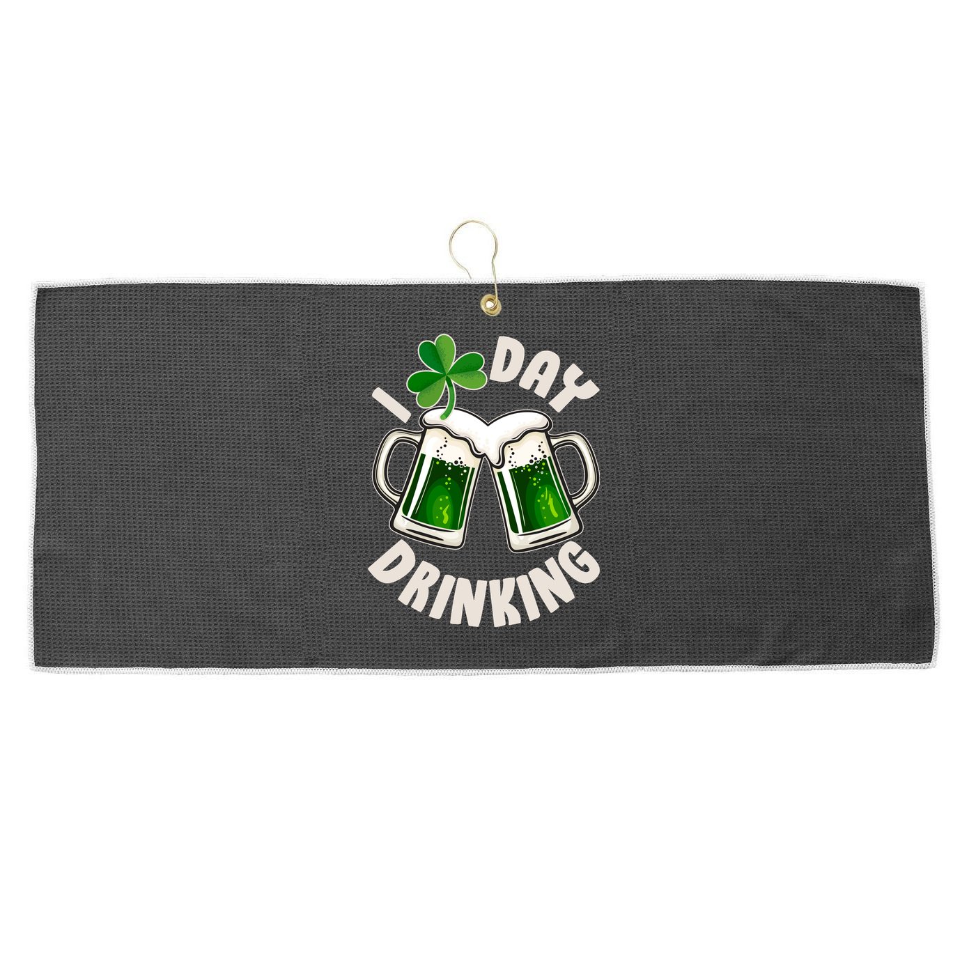 Funny St Patricks Day I Love Day Drinking Green Beer Large Microfiber Waffle Golf Towel