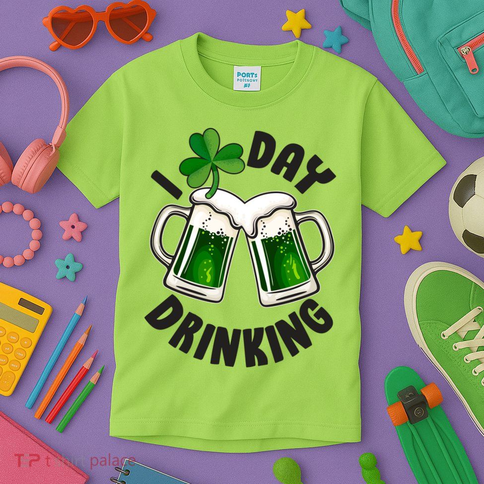 Funny St Patricks Day I Love Day Drinking Green Beer Kids T-Shirt
