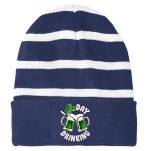 Funny St Patricks Day I Love Day Drinking Green Beer Striped Beanie with Solid Band