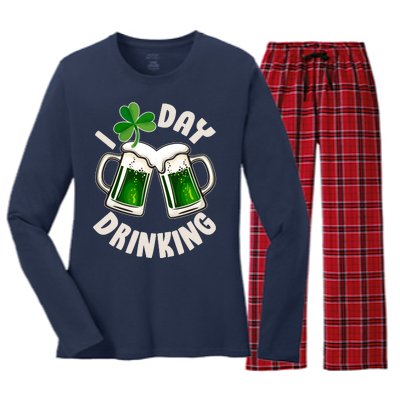 Funny St Patricks Day I Love Day Drinking Green Beer Women's Long Sleeve Flannel Pajama Set 