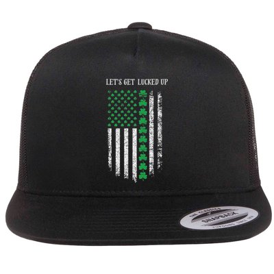 Fun St. Patricks Day Lets Get Lucked Up Flag Casual Flat Bill Trucker Hat
