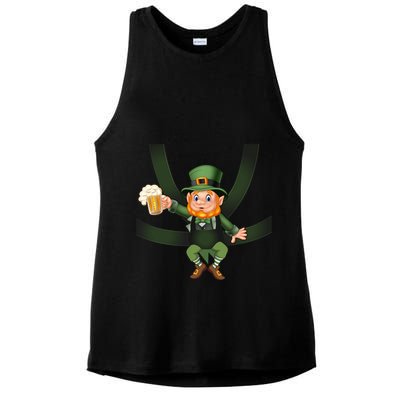 Funny St Patricks Day Leprechaun Beer In Baby Chest Carrier Ladies PosiCharge Tri-Blend Wicking Tank