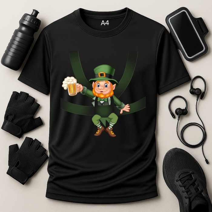 Funny St Patricks Day Leprechaun Beer In Baby Chest Carrier Cooling Performance Crew T-Shirt