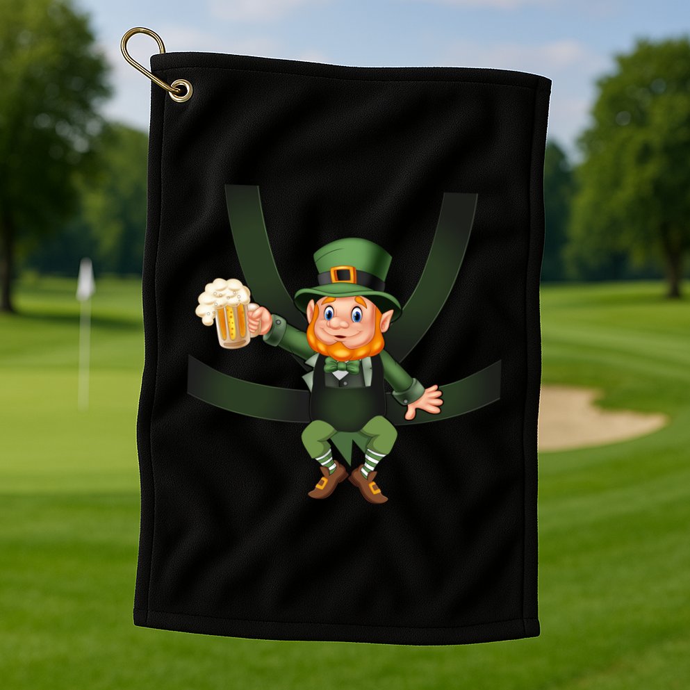 Funny St Patricks Day Leprechaun Beer In Baby Chest Carrier Golf Towel