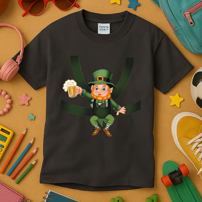 Funny St Patricks Day Leprechaun Beer In Baby Chest Carrier Kids T-Shirt
