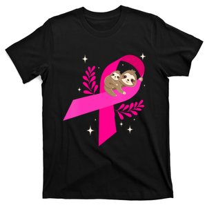 Funny Sloth Pink_ Ribbon Breast Cancer Awareness Month T-Shirt